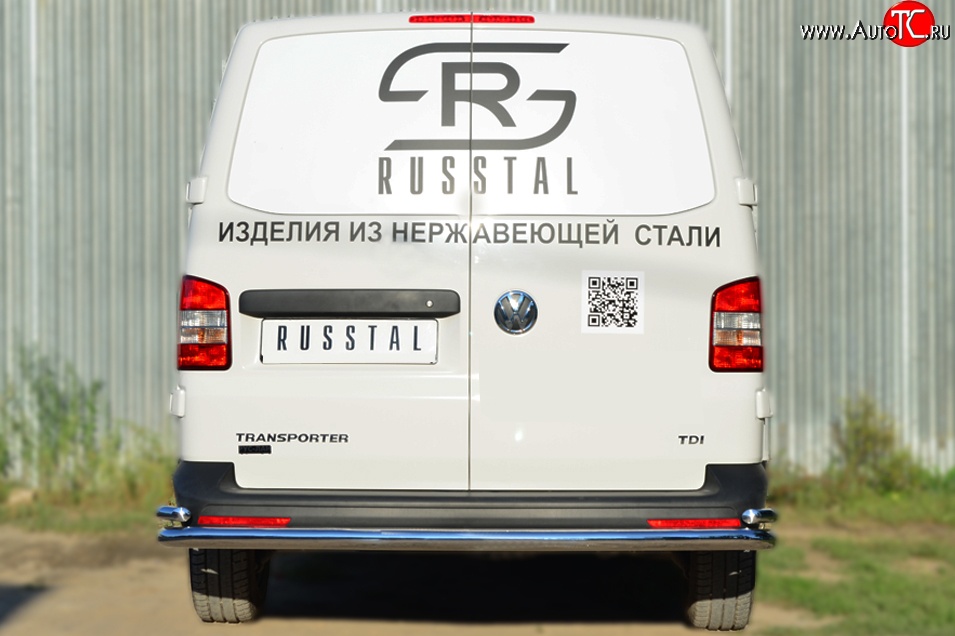 21 349 р. Защита заднего бампера (Ø63 и 42 мм с уголками, нержавейка) SLITKOFF Volkswagen Transporter T5 рестайлинг (2009-2015)  с доставкой в г. Санкт‑Петербург