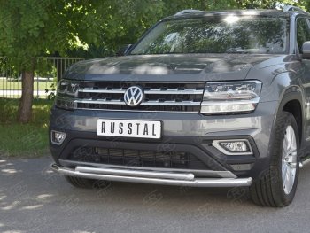 16 699 р. Защита переднего бампера (2 трубы Ø63 и 42 мм, нержавейка) Russtal  Volkswagen Teramont  CA1 (2016-2020) дорестайлинг  с доставкой в г. Санкт‑Петербург. Увеличить фотографию 4