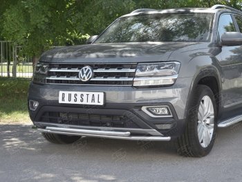 9 349 р. Защита переднего бампера (2 трубы Ø42 мм, нержавейка) Russtal  Volkswagen Teramont  CA1 (2016-2020)  с доставкой в г. Санкт‑Петербург. Увеличить фотографию 4