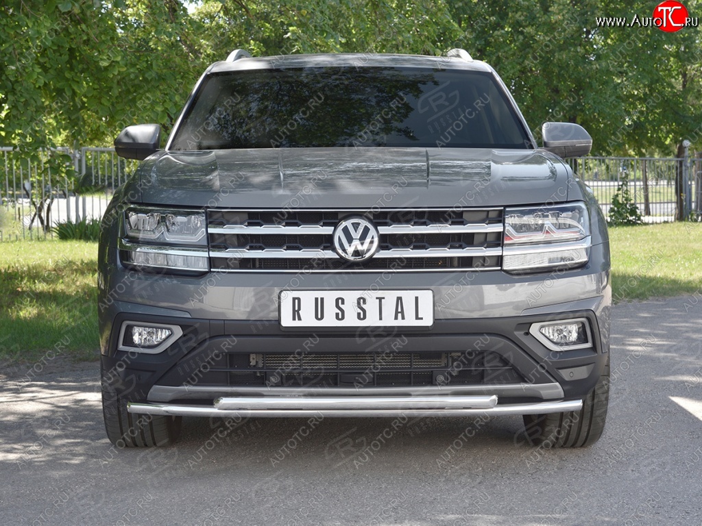 9 349 р. Защита переднего бампера (2 трубы Ø42 мм, нержавейка) Russtal  Volkswagen Teramont  CA1 (2016-2020)  с доставкой в г. Санкт‑Петербург