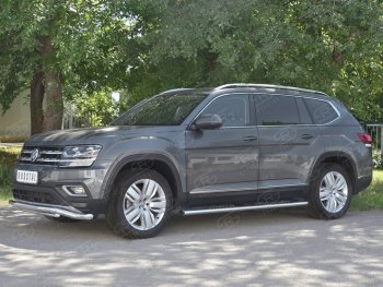 11 349 р. Защита переднего бампера (2 трубы Ø63 и 42 мм, нержавейка) Russtal Volkswagen Teramont CA1 дорестайлинг (2016-2020)  с доставкой в г. Санкт‑Петербург. Увеличить фотографию 2