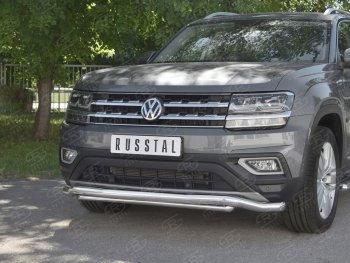 11 349 р. Защита переднего бампера (2 трубы Ø63 и 42 мм, нержавейка) Russtal  Volkswagen Teramont  CA1 (2016-2020)  с доставкой в г. Санкт‑Петербург. Увеличить фотографию 4