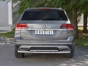 17 749 р. Защита заднего бампера (2 трубы Ø63 и 42 мм, нержавейка) Russtal Volkswagen Teramont CA1 дорестайлинг (2016-2020)  с доставкой в г. Санкт‑Петербург. Увеличить фотографию 1