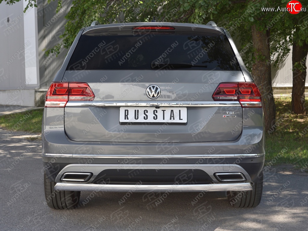 10 649 р. Защита заднего бампера (Ø75х42 мм, нержавейка) Russtal  Volkswagen Teramont  CA1 (2016-2020)  с доставкой в г. Санкт‑Петербург