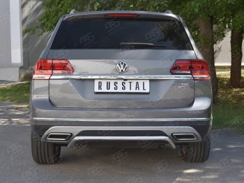 11 449 р. Защита заднего бампера (Ø42 мм волна, нержавейка) Russtal Volkswagen Teramont CA1 дорестайлинг (2016-2020)  с доставкой в г. Санкт‑Петербург. Увеличить фотографию 1