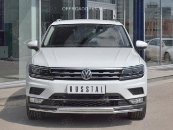 14 999 р. Защита переднего бампера (2 трубы Ø42 мм, нержавейка, NOT OFF ROAD) Russtal Volkswagen Tiguan Mk2 дорестайлинг (2016-2020)  с доставкой в г. Санкт‑Петербург. Увеличить фотографию 2