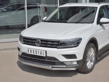 14 999 р. Защита переднего бампера (2 трубы Ø42 мм, нержавейка, NOT OFF ROAD) Russtal Volkswagen Tiguan Mk2 дорестайлинг (2016-2020)  с доставкой в г. Санкт‑Петербург. Увеличить фотографию 3