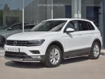 14 999 р. Защита переднего бампера (2 трубы Ø42 мм, нержавейка, NOT OFF ROAD) Russtal Volkswagen Tiguan Mk2 дорестайлинг (2016-2020)  с доставкой в г. Санкт‑Петербург. Увеличить фотографию 1