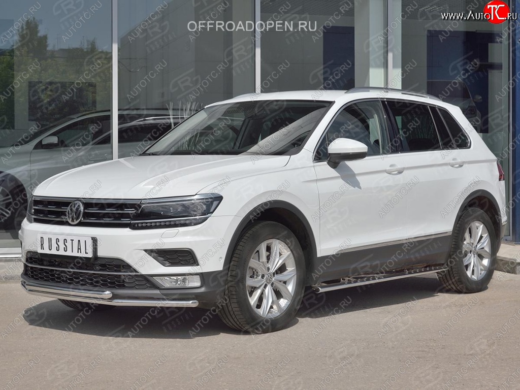 14 999 р. Защита переднего бампера (2 трубы Ø42 мм, нержавейка, NOT OFF ROAD) Russtal Volkswagen Tiguan Mk2 дорестайлинг (2016-2020)  с доставкой в г. Санкт‑Петербург