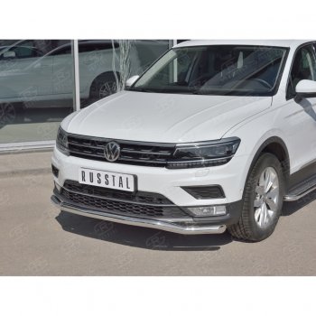 9 349 р. Защита переднего бампера (Ø63 мм волна, нержавейка) Russtal Volkswagen Tiguan Mk2 дорестайлинг (2016-2020)  с доставкой в г. Санкт‑Петербург. Увеличить фотографию 2