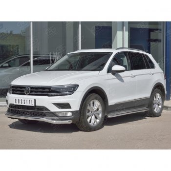 9 349 р. Защита переднего бампера (Ø63 мм волна, нержавейка) Russtal Volkswagen Tiguan Mk2 дорестайлинг (2016-2020)  с доставкой в г. Санкт‑Петербург. Увеличить фотографию 3