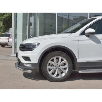 9 349 р. Защита переднего бампера (Ø63 мм волна, нержавейка) Russtal Volkswagen Tiguan Mk2 дорестайлинг (2016-2020)  с доставкой в г. Санкт‑Петербург. Увеличить фотографию 4