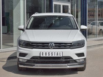 20 849 р. Защита переднего бампера (2 трубы Ø63 и 75х42 мм, нержавейка) Russtal Volkswagen Tiguan Mk2 дорестайлинг (2016-2020)  с доставкой в г. Санкт‑Петербург. Увеличить фотографию 1