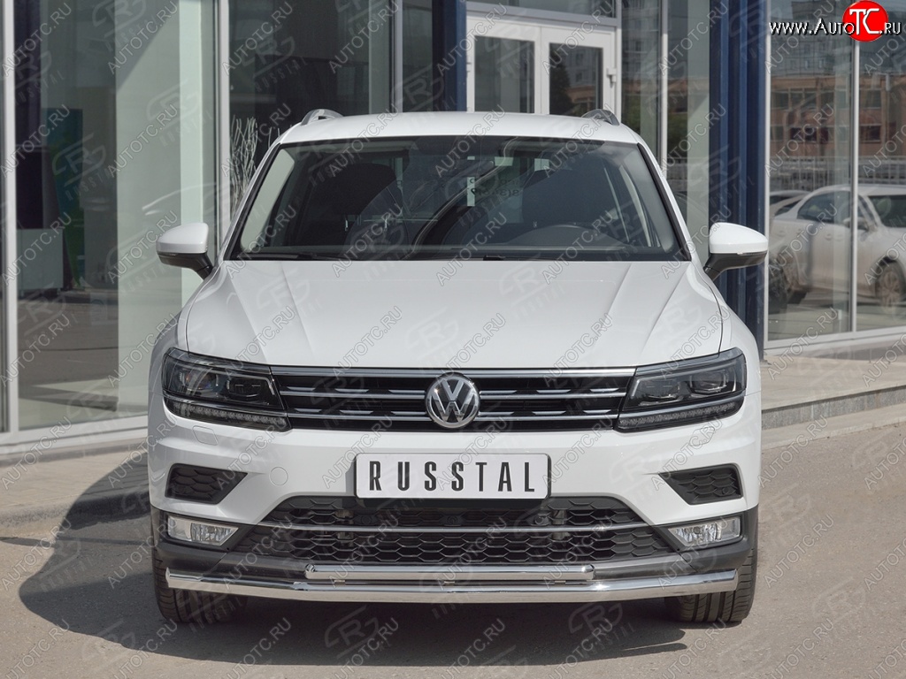 20 849 р. Защита переднего бампера (2 трубы Ø63 и 75х42 мм, нержавейка) Russtal Volkswagen Tiguan Mk2 дорестайлинг (2016-2020)  с доставкой в г. Санкт‑Петербург