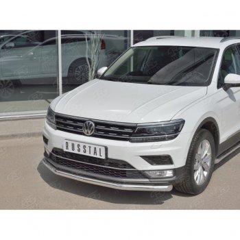 14 599 р. Защита переднего бампера (Ø63 мм, нержавейка, NOT OFF ROAD) Russtal Volkswagen Tiguan Mk2 дорестайлинг (2016-2020)  с доставкой в г. Санкт‑Петербург. Увеличить фотографию 2