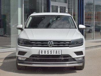 14 599 р. Защита переднего бампера (Ø63 мм, нержавейка, NOT OFF ROAD) Russtal Volkswagen Tiguan Mk2 дорестайлинг (2016-2020)  с доставкой в г. Санкт‑Петербург. Увеличить фотографию 1