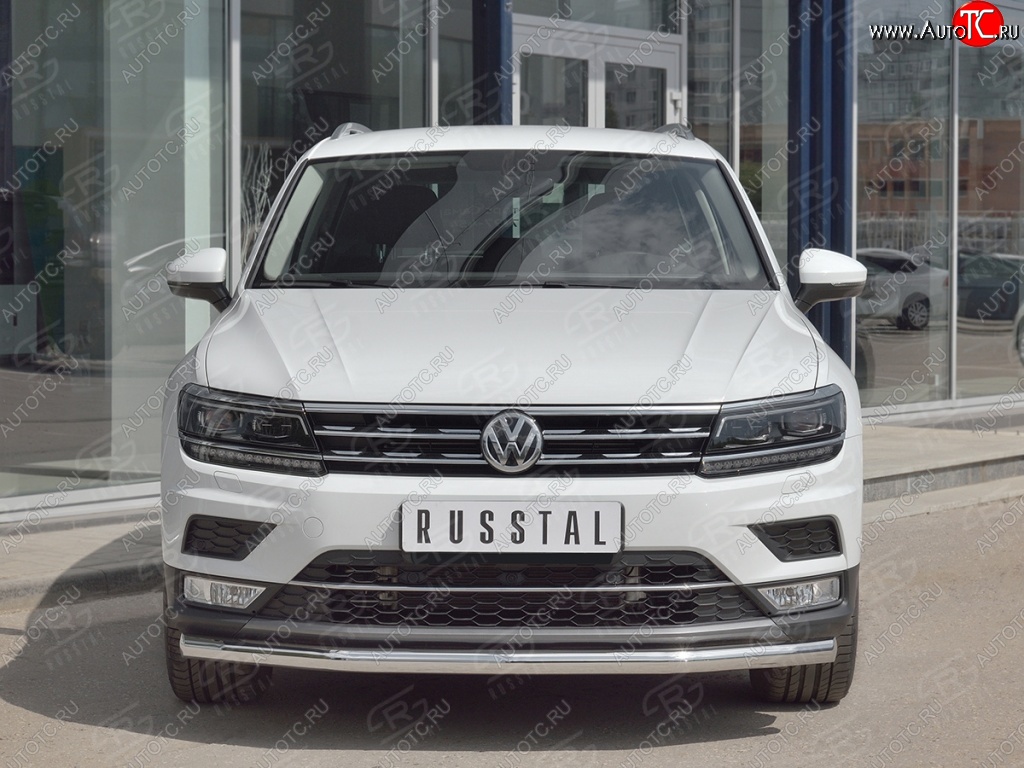 14 599 р. Защита переднего бампера (Ø63 мм, нержавейка, NOT OFF ROAD) Russtal Volkswagen Tiguan Mk2 дорестайлинг (2016-2020)  с доставкой в г. Санкт‑Петербург