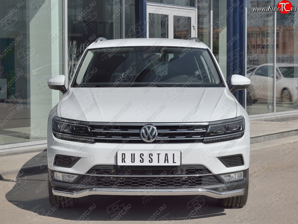 9 349 р. Защита переднего бампера (Ø63 мм волна, нержавейка) Russtal Volkswagen Tiguan Mk2 дорестайлинг (2016-2020)  с доставкой в г. Санкт‑Петербург