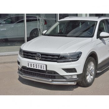 10 899 р. Защита переднего бампера (2 трубы Ø63 и 42 мм, нержавейка) Russtal Volkswagen Tiguan Mk2 дорестайлинг (2016-2020)  с доставкой в г. Санкт‑Петербург. Увеличить фотографию 2