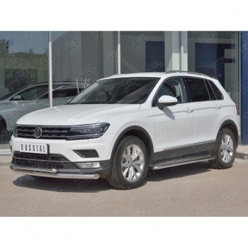 10 899 р. Защита переднего бампера (2 трубы Ø63 и 42 мм, нержавейка) Russtal Volkswagen Tiguan Mk2 дорестайлинг (2016-2020)  с доставкой в г. Санкт‑Петербург. Увеличить фотографию 3