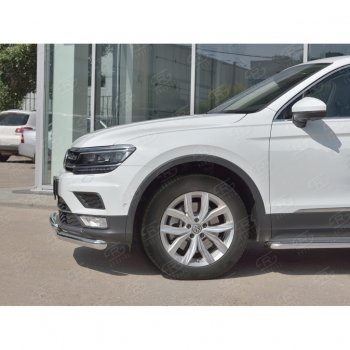 10 899 р. Защита переднего бампера (2 трубы Ø63 и 42 мм, нержавейка) Russtal Volkswagen Tiguan Mk2 дорестайлинг (2016-2020)  с доставкой в г. Санкт‑Петербург. Увеличить фотографию 4