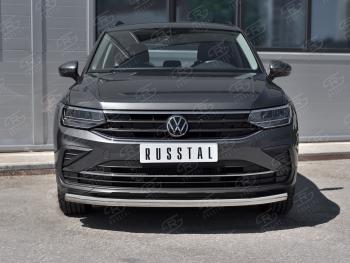 18 699 р. Защита переднего бампера (Ø63 мм, нержавейка, NOT R-LINE) SLITKOFF Volkswagen Tiguan Mk2 рестайлинг (2020-2022)  с доставкой в г. Санкт‑Петербург. Увеличить фотографию 2