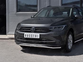 16 299 р. Защита переднего бампера (Ø42 мм волна, нержавейка, NOT R-LINE) SLITKOFF Volkswagen Tiguan Mk2 рестайлинг (2020-2022)  с доставкой в г. Санкт‑Петербург. Увеличить фотографию 3