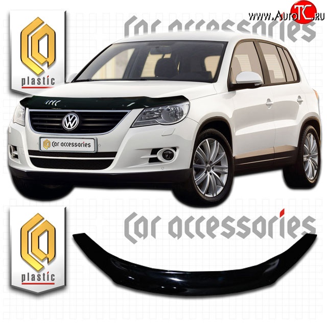 2 199 р. Дефлектор капота CA Plastic  Volkswagen Tiguan  NF (2006-2011) дорестайлинг (Classic черный, Без надписи)  с доставкой в г. Санкт‑Петербург