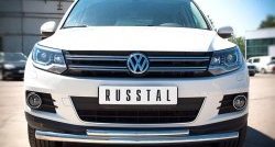 10 249 р. Защита переднего бампера (2 трубыØ63 и 42 мм, нержавейка) Russtal Volkswagen Tiguan NF рестайлинг (2011-2017)  с доставкой в г. Санкт‑Петербург. Увеличить фотографию 1