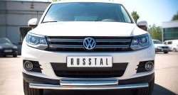 19 449 р. Защита переднего бампера (2 трубыØ63 мм, нержавейка) Russtal Volkswagen Tiguan NF рестайлинг (2011-2017)  с доставкой в г. Санкт‑Петербург. Увеличить фотографию 1