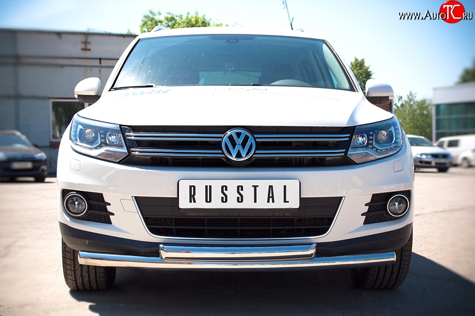 19 449 р. Защита переднего бампера (2 трубыØ63 мм, нержавейка) Russtal Volkswagen Tiguan NF рестайлинг (2011-2017)  с доставкой в г. Санкт‑Петербург