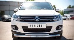 10 849 р. Защита переднего бампера (2 трубыØ76 и 42 мм, нержавейка) Russtal Volkswagen Tiguan NF рестайлинг (2011-2017)  с доставкой в г. Санкт‑Петербург. Увеличить фотографию 1