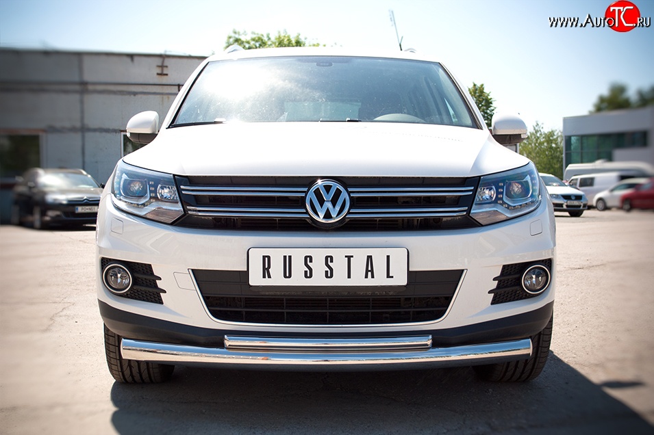 10 849 р. Защита переднего бампера (2 трубыØ76 и 42 мм, нержавейка) Russtal  Volkswagen Tiguan  NF (2011-2017) рестайлинг  с доставкой в г. Санкт‑Петербург