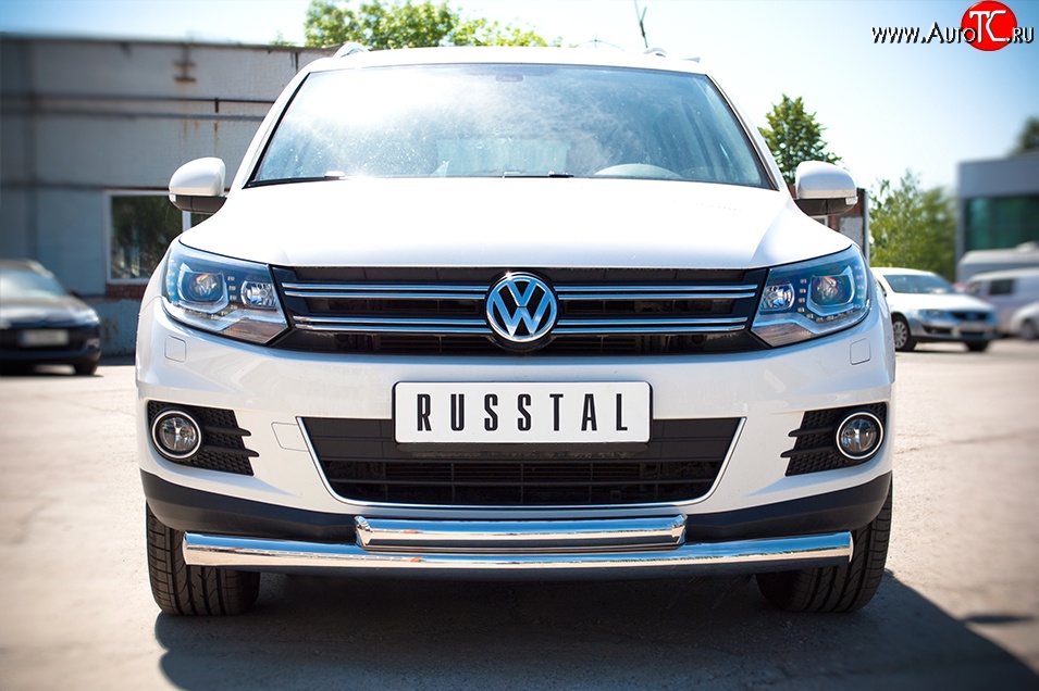 18 599 р. Защита переднего бампера (2 трубыØ76 и 63 мм, нержавейка, Sport & Style) Russtal Volkswagen Tiguan NF рестайлинг (2011-2017)  с доставкой в г. Санкт‑Петербург