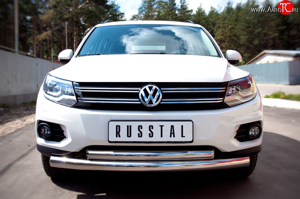 16 999 р. Защита переднего бампера (2 трубыØ76 и 63 мм, нержавейка, Track & Field) Russtal Volkswagen Tiguan NF рестайлинг (2011-2017)  с доставкой в г. Санкт‑Петербург