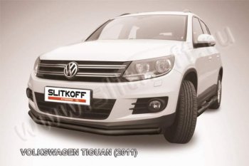 7 449 р. Защита переднего бампер Slitkoff Volkswagen Tiguan NF рестайлинг (2011-2017) (Цвет: серебристый)  с доставкой в г. Санкт‑Петербург. Увеличить фотографию 1