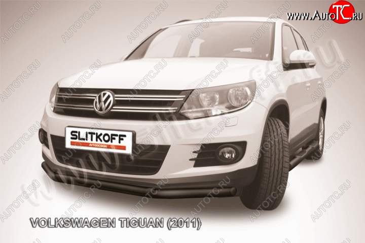 9 199 р. Защита переднего бампер Slitkoff Volkswagen Tiguan NF рестайлинг (2011-2017) (Цвет: серебристый)  с доставкой в г. Санкт‑Петербург