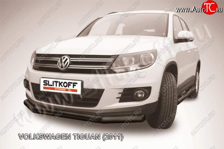 11 649 р. Защита переднего бампер Slitkoff  Volkswagen Tiguan  NF (2011-2017) рестайлинг (Цвет: серебристый)  с доставкой в г. Санкт‑Петербург