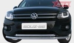 18 584 р. Защита переднего бампера двойная Souz-96 (d60/60) Volkswagen Tiguan NF рестайлинг (2011-2017)  с доставкой в г. Санкт‑Петербург. Увеличить фотографию 1