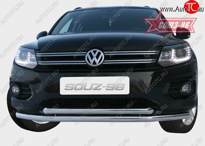 18 584 р. Защита переднего бампера двойная Souz-96 (d60/60) Volkswagen Tiguan NF рестайлинг (2011-2017)  с доставкой в г. Санкт‑Петербург