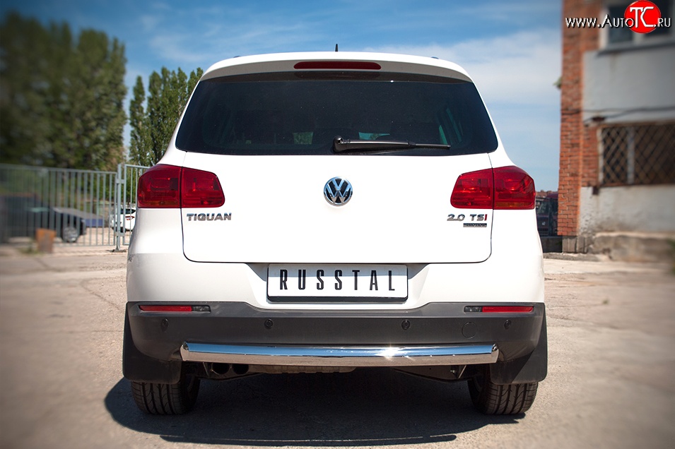 9 249 р. Одинарная защита заднего бампера из трубы диаметром 76 мм (Sport & Style) Russtal  Volkswagen Tiguan  NF (2011-2017) рестайлинг  с доставкой в г. Санкт‑Петербург