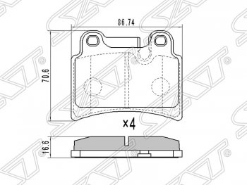 879 р. Колодки тормозные SAT (задние, 86,74*70,6*16,6) Volkswagen Touareg GP рестайлинг (2006-2010)  с доставкой в г. Санкт‑Петербург. Увеличить фотографию 1