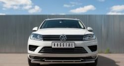 19 799 р. Защита переднего бампера (2 трубыØ63 и 42 мм, нержавейка) Russtal Volkswagen Touareg NF рестайлинг (2014-2018)  с доставкой в г. Санкт‑Петербург. Увеличить фотографию 1