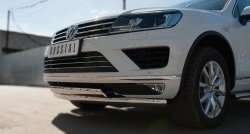 27 999 р. Защита переднего бампера (2 трубыØ75х42 мм, нержавейка) Russtal Volkswagen Touareg NF рестайлинг (2014-2018)  с доставкой в г. Санкт‑Петербург. Увеличить фотографию 2