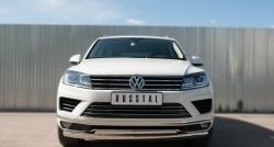 27 999 р. Защита переднего бампера (2 трубыØ75х42 мм, нержавейка) Russtal Volkswagen Touareg NF рестайлинг (2014-2018)  с доставкой в г. Санкт‑Петербург. Увеличить фотографию 1