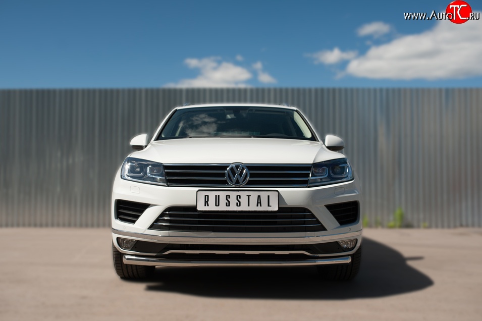 13 549 р. Одинарная защита переднего бампера диаметром 63 мм Russtal Volkswagen Touareg NF рестайлинг (2014-2018)  с доставкой в г. Санкт‑Петербург