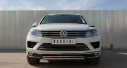 15 649 р. Защита переднего бампера (Ø75х42 мм, нержавейка) Russtal Volkswagen Touareg NF рестайлинг (2014-2018)  с доставкой в г. Санкт‑Петербург. Увеличить фотографию 1