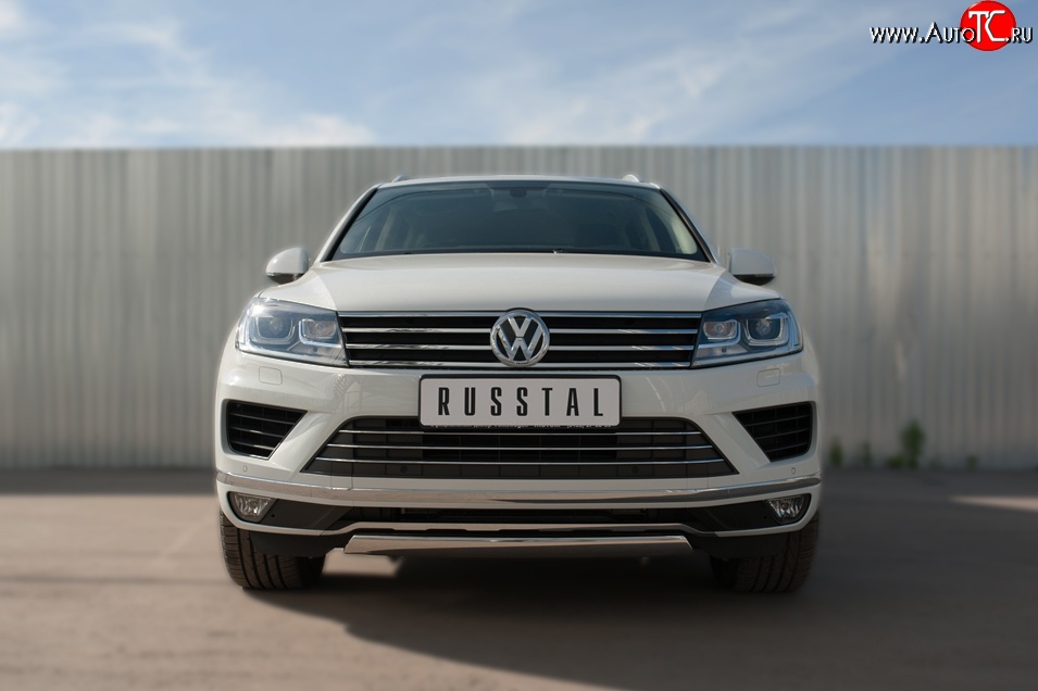 15 649 р. Защита переднего бампера (Ø75х42 мм, нержавейка) Russtal Volkswagen Touareg NF рестайлинг (2014-2018)  с доставкой в г. Санкт‑Петербург