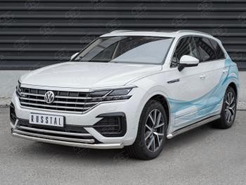 Защита переднего бампера (2 трубы Ø63 и 42 мм, нержавейка, NOT 2.0 TSI) Russtal Volkswagen Touareg CR (2018-2024)