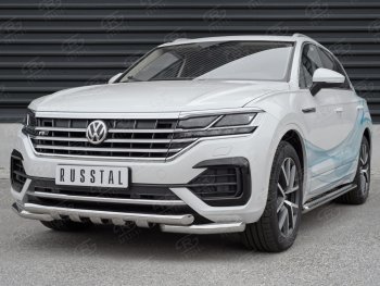 Защита переднего бампера (2 трубы Ø63 с клыками, нержавейка not 2.0 tsi) Russtal Volkswagen Touareg CR (2018-2024)